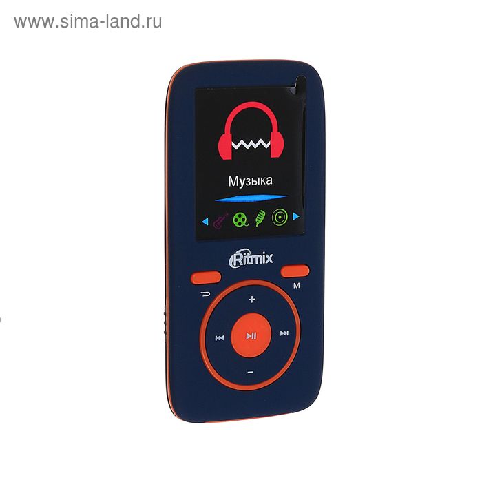 MP3 плеер RITMIX RF-4450 4Gb, дисплей, AMV/JPG/TXT, FM, диктофон, card slot, сине-оранжевый - Фото 1