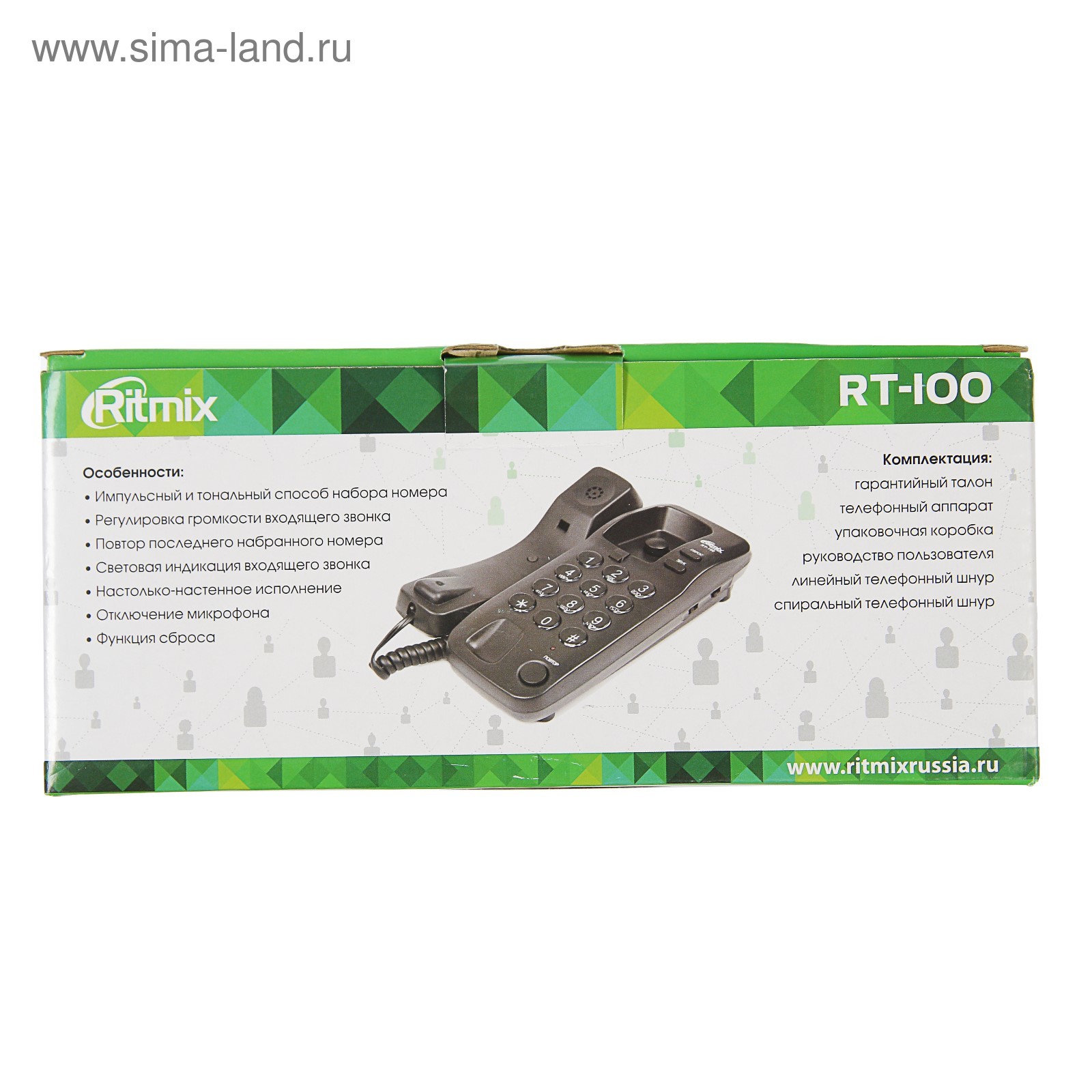 Проводной телефон Ritmix RT-100, настольно-настенный, Hi-Low, световой  индикацией, черный