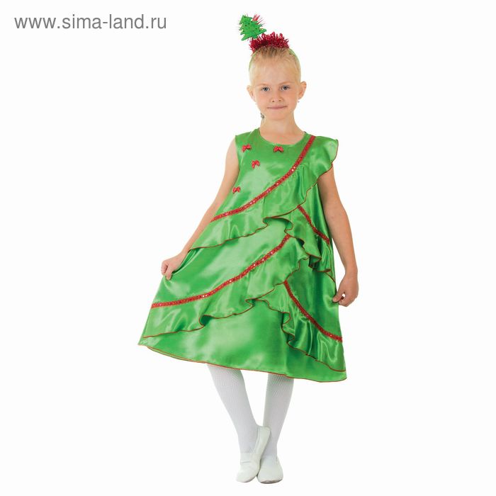 Карнавальный костюм "Ёлочка атласная", платье, ободок, р-р 28, рост 104 см - Фото 1