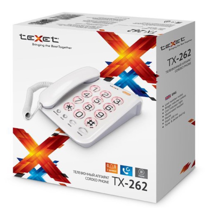 Телефон Texet TX 262, проводной, регулятор громкости звонка, большие кнопки, светло-серый - фото 51634331