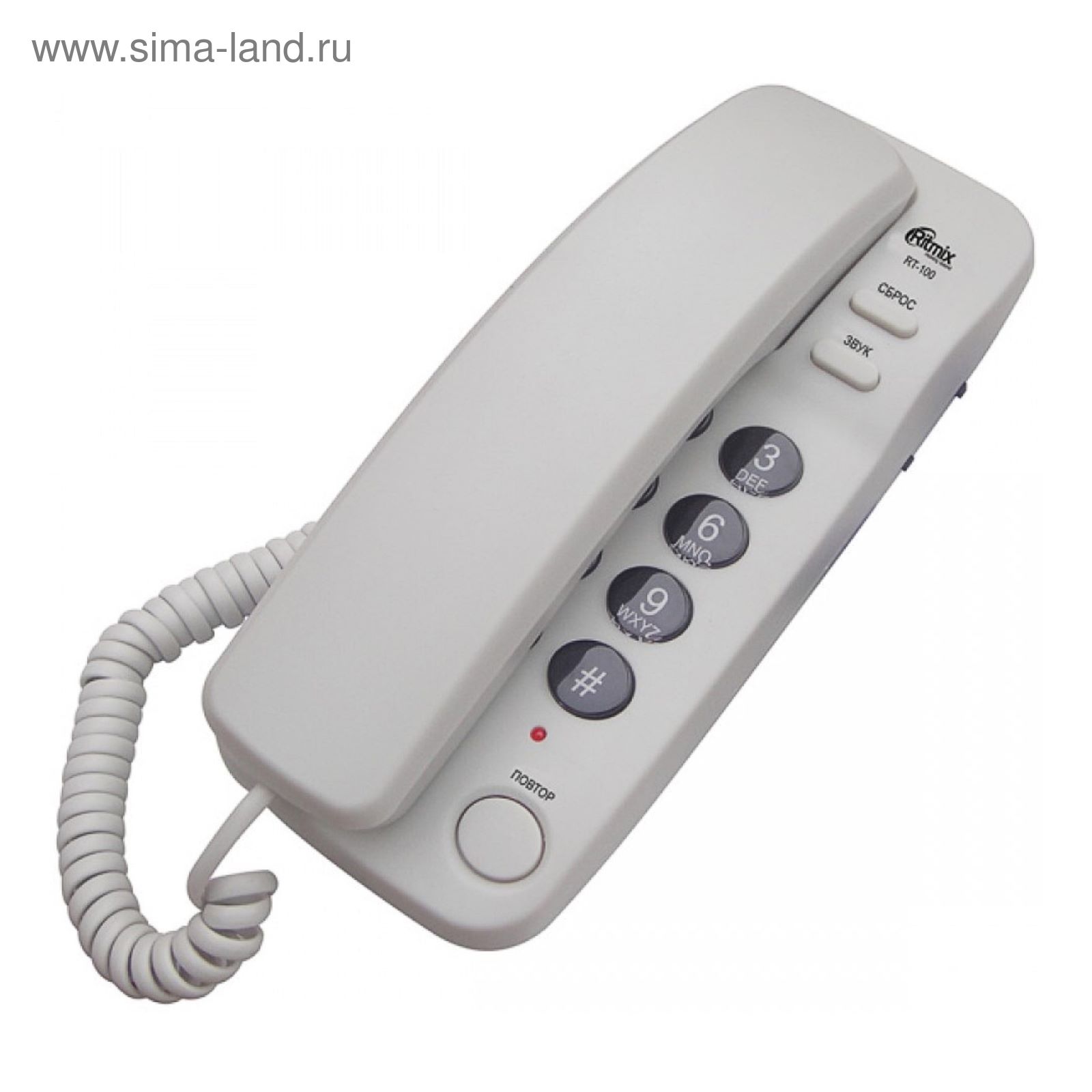 Телефон Ritmix RT-100, проводной, регулятор уровня громкости, серый