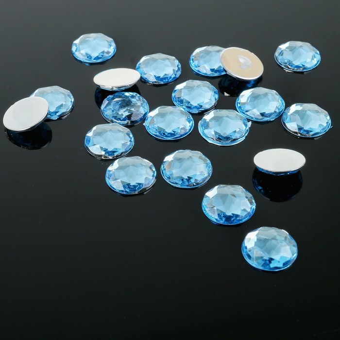 Стразы плоские клеевые круг, 12 мм, (набор 20 шт.), цвет голубой - Фото 1