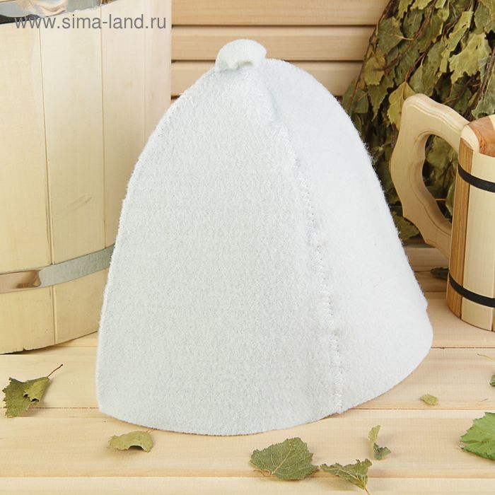 Шапка для бани и сауны, полиэфир 70%, шерсть 30%, белая - Фото 1