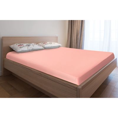 Простыня на резинке 2-спальная, 180×200+20 см, коралловая, кулирка