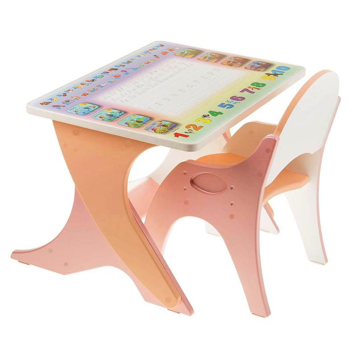 Комплект детской мебели «Буквы-цифры», стол-парта, стул, цвет розово-персиковый - Фото 1