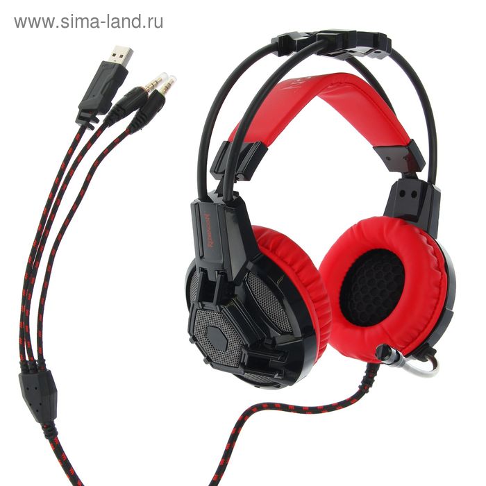 Наушники Redragon Lester, игровые, полноразмерные, микрофон, 3.5мм+USB, 2.2 м, черно-красные - Фото 1