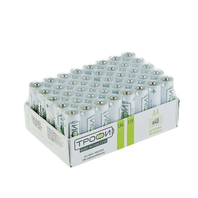 Батарейка алкалиновая "Трофи" Eco, AA, LR6-40BOX, 1.5В, набор 40 шт.