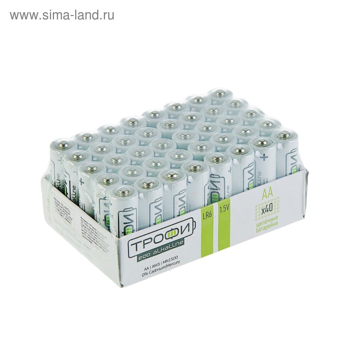 Батарейка алкалиновая "Трофи" Eco, AA, LR6-40BOX, 1.5В, набор 40 шт. - Фото 1