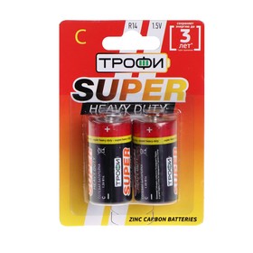 Батарейка солевая "Трофи" Super Heavy Duty, С, R14-2BL, 1.5В, блистер, 2 шт. 2478476