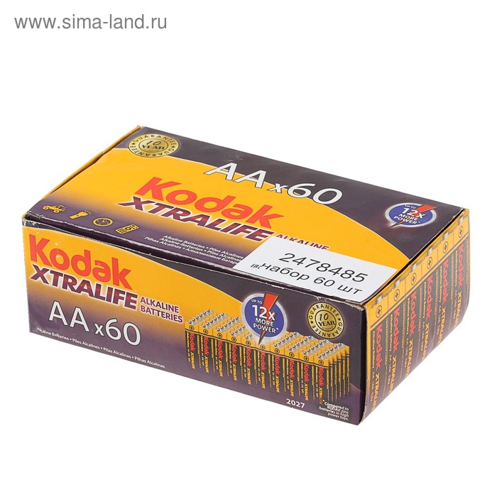 Батарейка алкалиновая Kodak XtraLife, AA, LR6-60BOX, 1.5В, бокс, 60 шт. - Фото 1