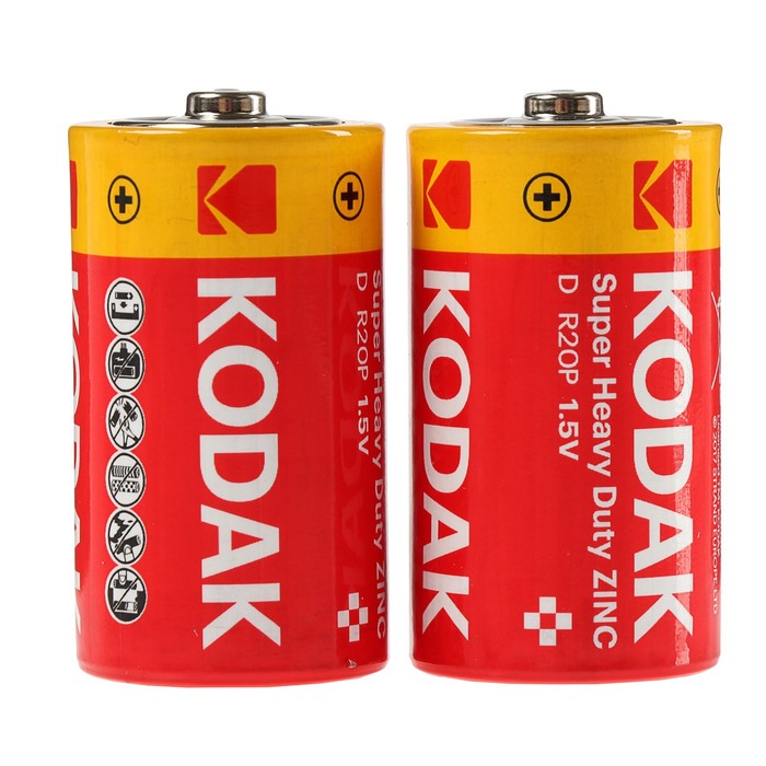 Батарейка солевая Kodak Super Heavy Duty, D, R20-2BL, 1.5В, блистер, 2 шт. - фото 51317337