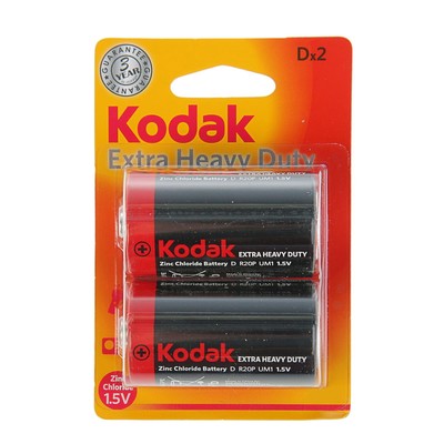 Батарейка солевая Kodak Super Heavy Duty, D, R20-2BL, 1.5В, блистер, 2 шт.