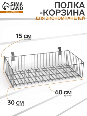 Полка-корзина для экономпанелей, 60×30×15 см, цвет хром 2473724