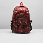 Рюкзак школьный на молнии, 2 отдела, 5 наружных карманов, цвет серый/красный - Фото 2