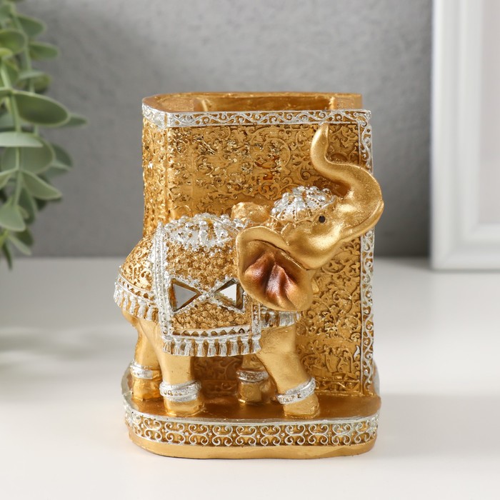 Сувенир полистоун карандашница "Слон у золотой книги" 10,5х8,3х7 см - Фото 1