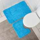 Коврики для ванной и туалета Доляна «Пушистик», 2 шт., 40×50, 50×80 см голубые - Фото 5