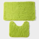 Набор ковриков для ванной и туалета Доляна «Пушистик», 2 шт, 40×50 см, 50×80 см, цвет зелёный - фото 317985239