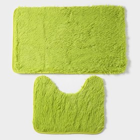 Набор ковриков для ванной и туалета Доляна «Пушистик», 2 шт: 40×50, 50×80 см, цвет зелёный