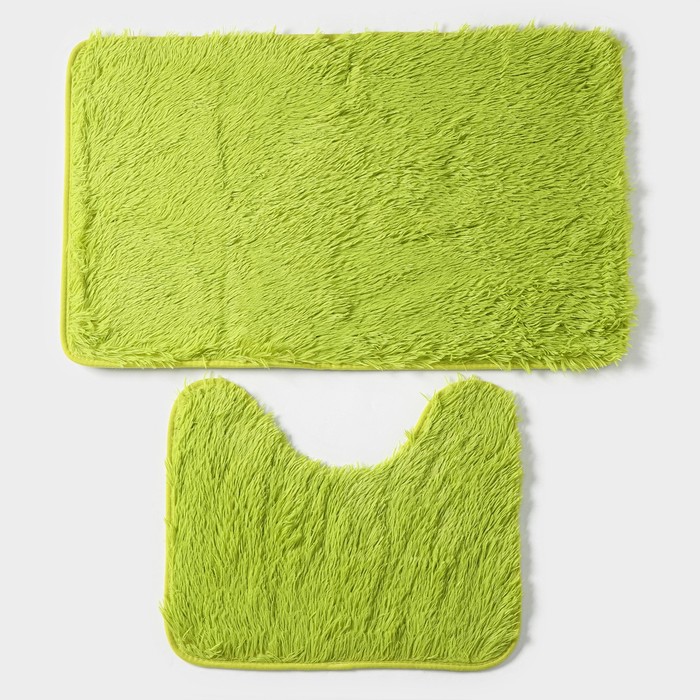 Набор ковриков для ванной и туалета Доляна «Пушистик», 2 шт, 40×50 см, 50×80 см, цвет зелёный - Фото 1