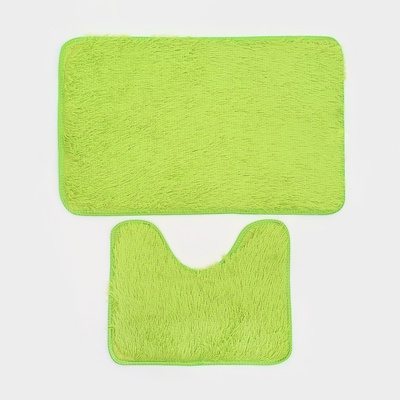 Коврики для ванной и туалета Доляна «Пушистик», 2 шт.: 40×50 см, 50×80 см, цвет зелёный