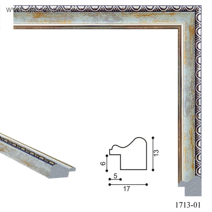 Багет пластиковый 17 мм х 13 мм х 2.9 м (ШхВхД), CD 1713–01, голубой с серебром под старину - Фото 1
