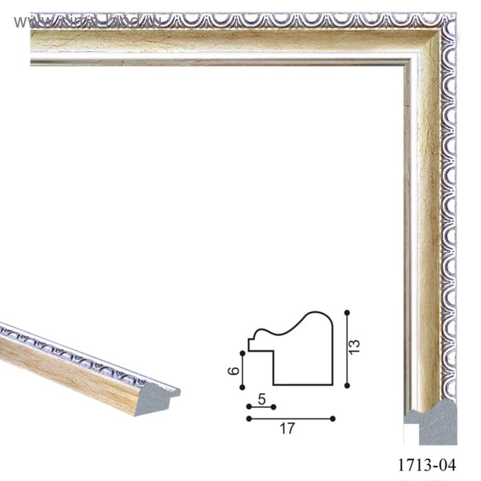 Багет пластиковый 17 мм х 13 мм х 2.9 м (ШхВхД), CD 1713–04, бежевый с серебром под старину - Фото 1