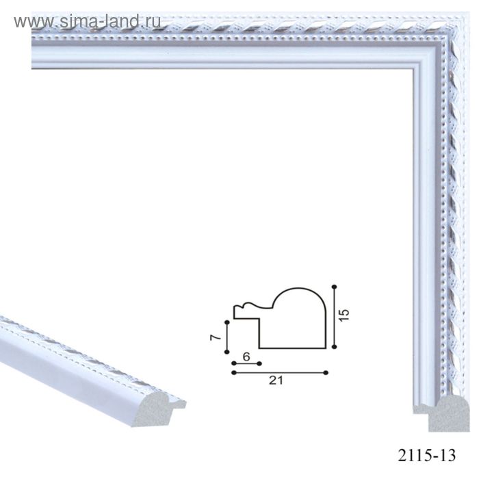 Багет пластиковый 21 мм х 15 мм х 2.9 м (ШхВхД), CD 2115–13, белый с серебром - Фото 1