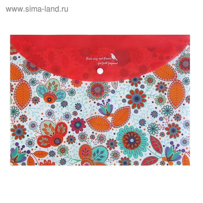 Папка-конверт на кнопке Tukzar "Цветы" А4, 250х350мм, ПВХ, микс - Фото 1
