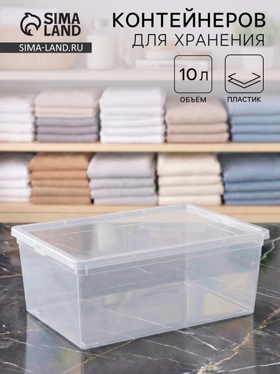 Ящик для хранения, 10 л, 37×24×14 см, с крышкой, прозрачный