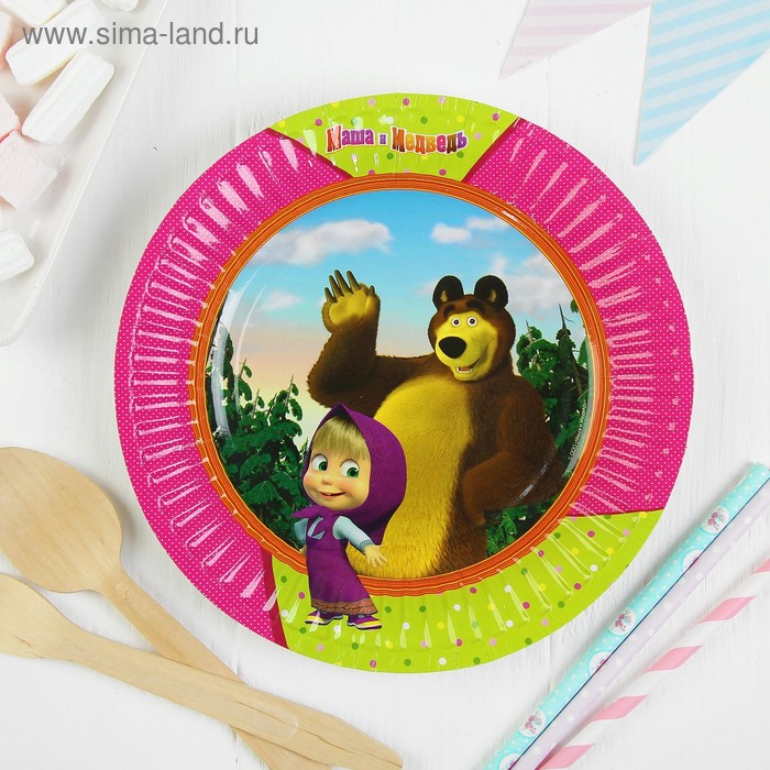 Тарелка бумажная «Маша и Медведь», 17см, набор 6 шт. - Фото 1