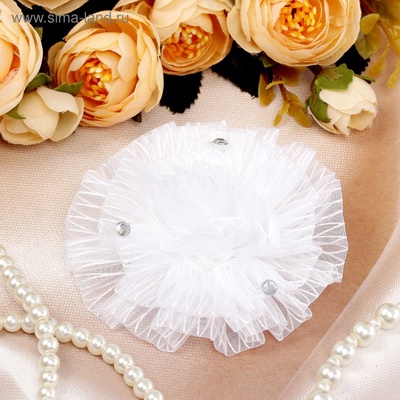 Бант для волос на резинке «Школьница», полосатик стразинка, d=9 см, белый