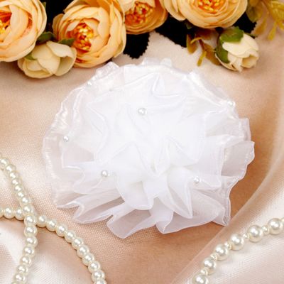 Резинка для волос бант «Школьница», волна жемчуг, d=9 см, белая