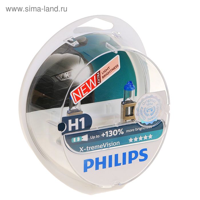 Лампа автомобильная Philips, X-treme Vision, H1, 12 В, 55 Вт, P14,5s, 2шт. - Фото 1