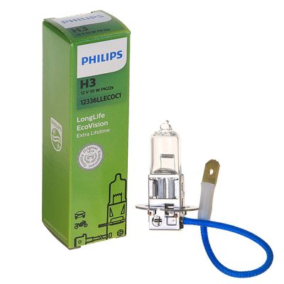 Лампа автомобильная Philips, Long Life EcoVision, H3, 12 В, 55 Вт, PK22s, увелич. срок служб   25105