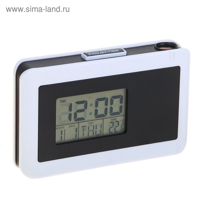 Часы проекционные, дата, календарь, температура, будильник, 2 АА, черный - Фото 1