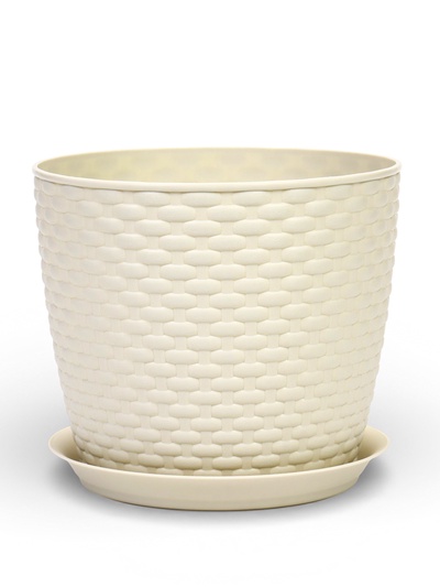 Горшок для цветов с поддоном «Ротанг», 4.7 л, d=15 см, h=14 см, пластиковый, белый