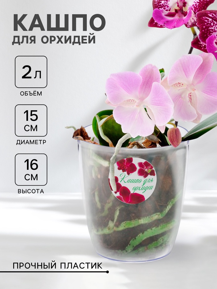 Кашпо для орхидей IDEA, 2 л, пластик, прозрачное - Фото 1