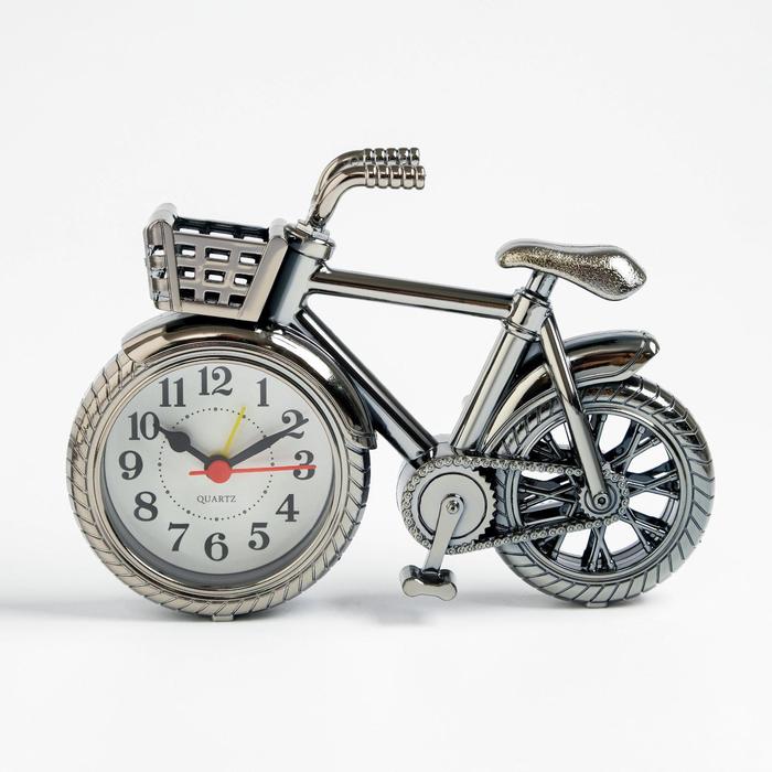 Будильник "Велосипед с корзиной", дискретный ход, d-7 см, 13.5 х18.5 см