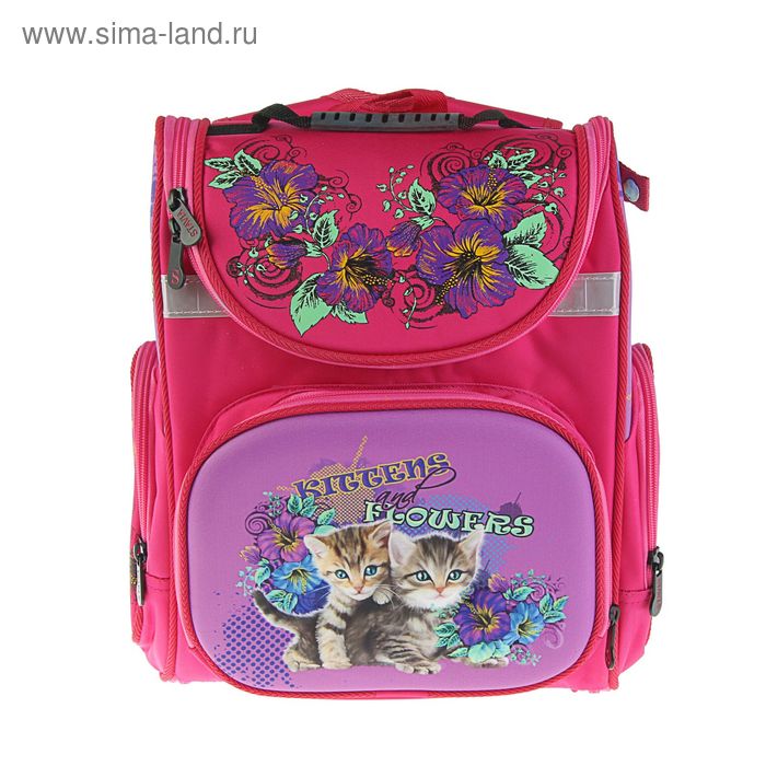Ранец Стандарт Stavia, 37 х 26 х 15 см, для девочки, 3D, раскладной, «Котята», розовый - Фото 1