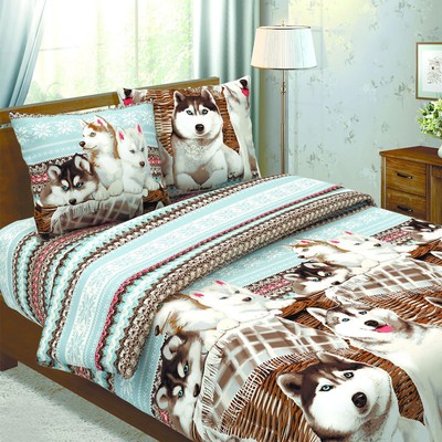 Постельное бельё дуэт"Традиция: Хаски", 147х217, 217х240, 70х70 см - 2 шт