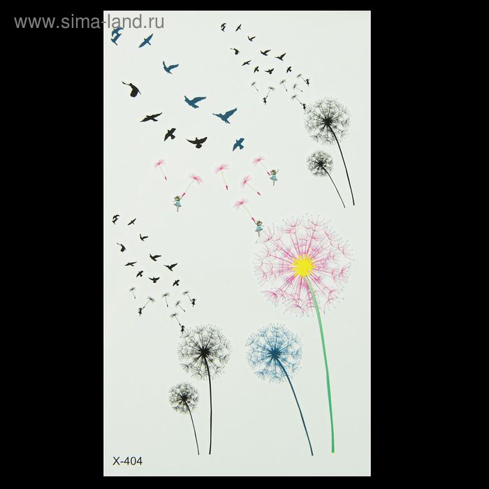 Татуировка на тело "Птицы и цветы" МИКС 10,5х6 см - Фото 1