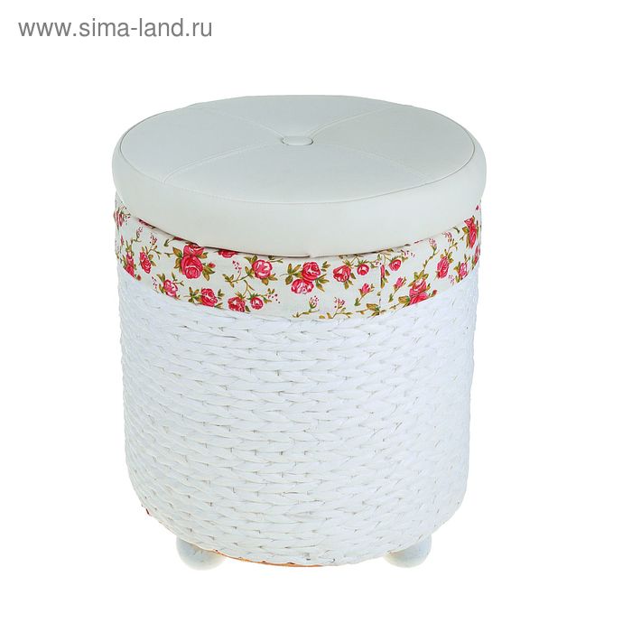 Короб для хранения (пуф) складной «Розы», круглый, 41×41×47 см, цвет белый - Фото 1