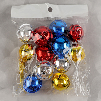 Бубенчики, набор 12 шт., размер 1 шт.: 3×3 см, цвет красный, жёлтый, синий, серебряный