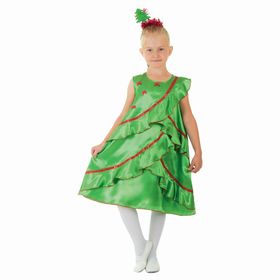 Карнавальный костюм 'Ёлочка атласная', платье, ободок, р-р 32, рост 128 см