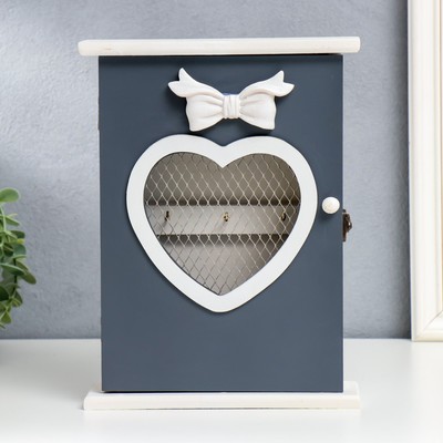 Ключница настенная «Сердце с бантом», дерево, 21×26×7 см