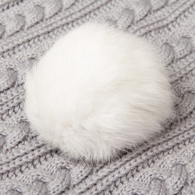 Помпон из натурального меха зайца, размер 1 шт: 9 см, цвет белый