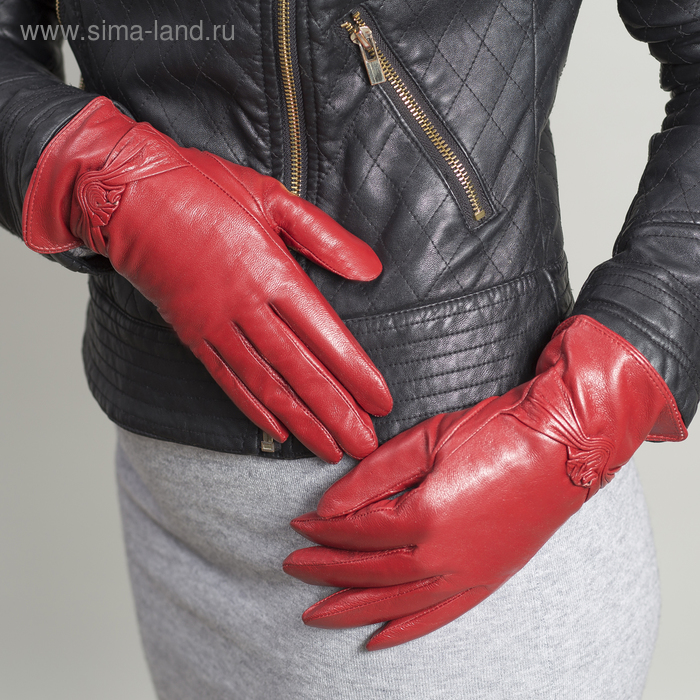 Перчатки женские, размер 7.5, с подкладом, цвет красный - Фото 1