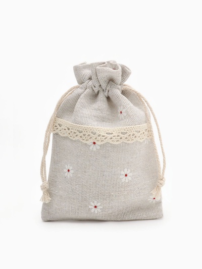 Мешочек подарочный «Ромашка», лён, 10×13.5 см, цвет кремовый