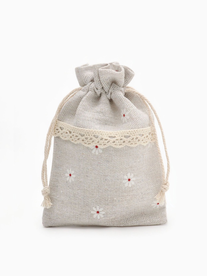 Мешочек подарочный «Ромашка», лён, 10×13.5 см, цвет кремовый - Фото 1