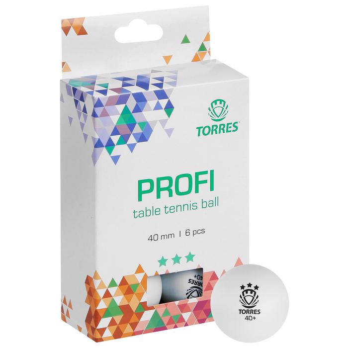 Мяч для настольного тенниса TORRES Profi, 3 звезды, 40 мм, 6 шт., цвет белый - Фото 1